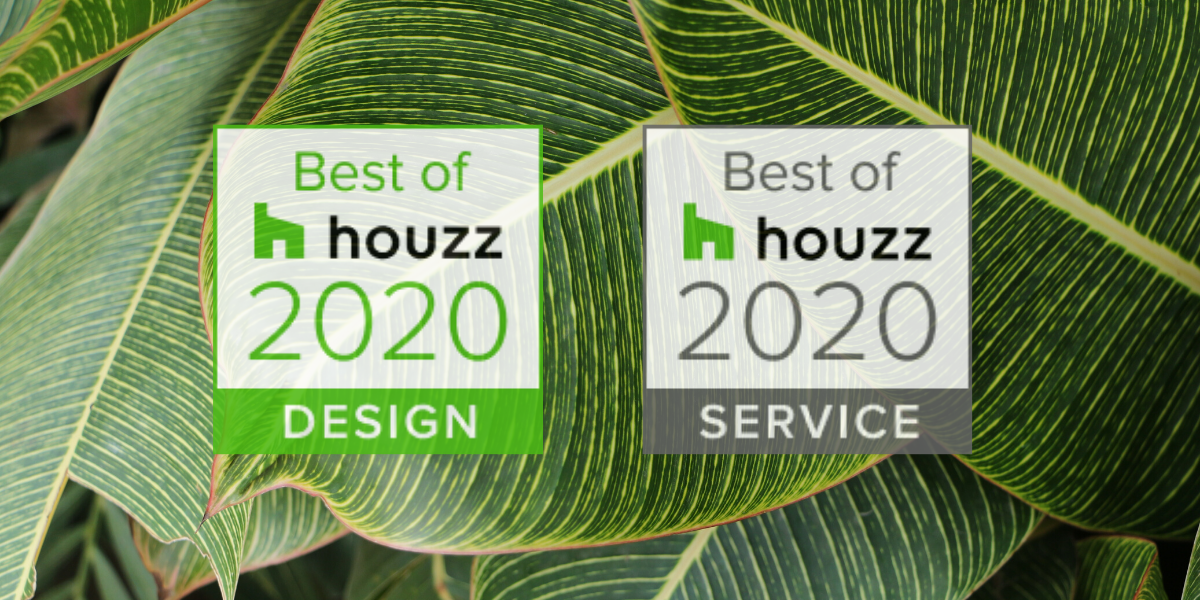 Best of Houzz Badges 2020 Design & Service on a leafy green background